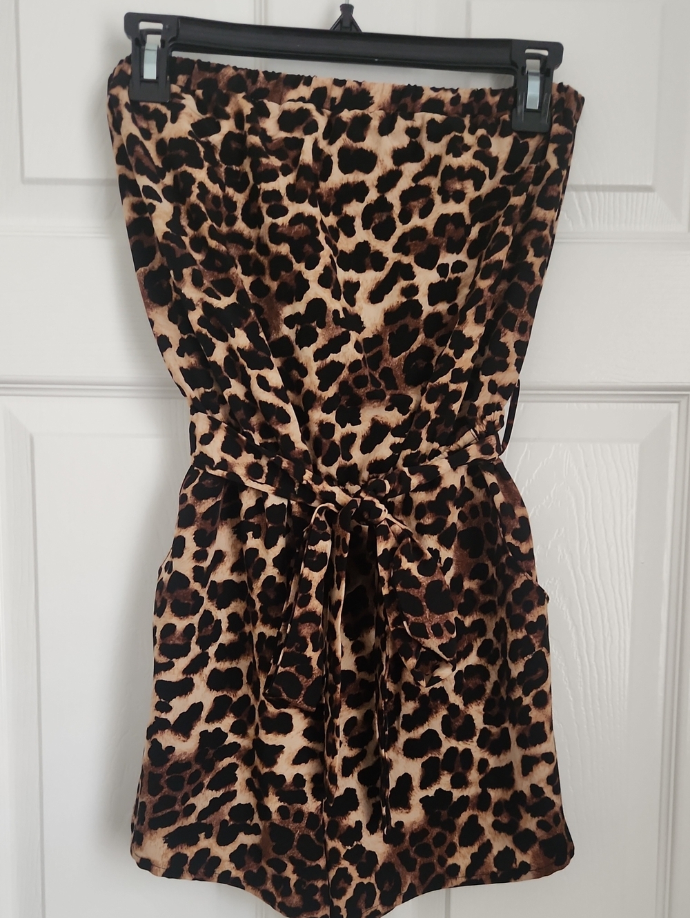 Leopard Print Strapless Junior's Romper with Tie Waist - Brown/Black